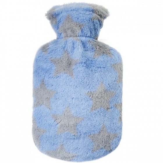 Warmwaterkruik - Blauw met sterren pluche hoes