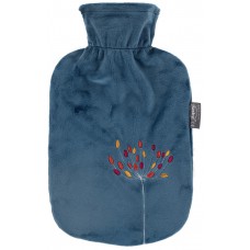 Warmwaterkruik - Zachte hoes petrol blauw met bloem